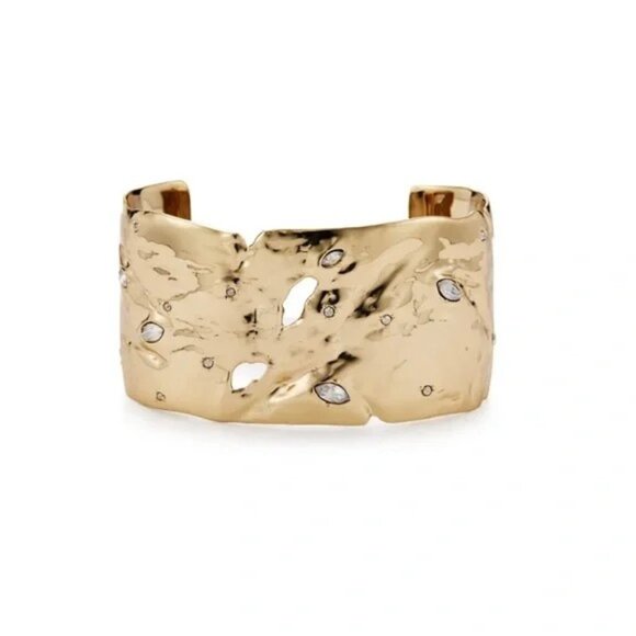 Alexis Bittar Gold Distressed 10K Gold Plated Reva Cuff Bracelet with Crystals - Picture 1 of 12
